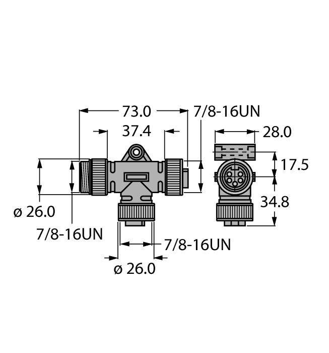 zástrčka 7/8, 2x zásuvka 7/8", 5pinová, proud: 9 A, měřicí napětí: 250 V, teplota: -40 C +80