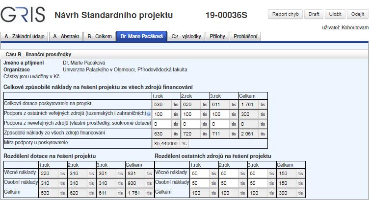 Podání návrhu - část B Část B - finanční