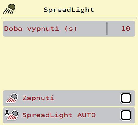 Obsluha AXIS EMC ISOBUS 4 4.10 Pracovní světlomet (SpreadLight) V tomto menu lze aktivovat funkci SpreadLight a kontrolovat tak obraz rozmetání ivnoci.