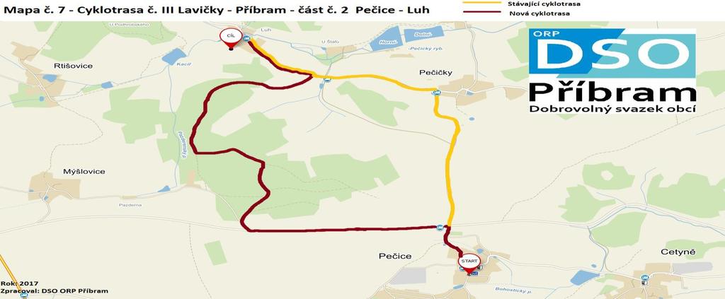 Cyklotrasa III. LAVIČKY PŘÍBRAM, 24,8 km, 2:20 minut Stávající cyklotrasa Lavičky Příbram je vedena přes obce Smolotely a Milín, celková délka trasy je 21 km a trvá 1:50 minut.