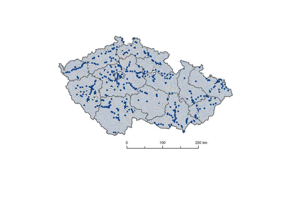 Obr. 1. Distribuce sledovaných lokalit na území České republiky v lednu 2017.