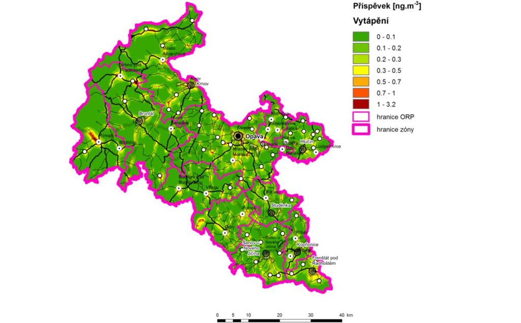 Obrázek 37: Příspěvek skupiny Vytápění domácností (Vytápění) k průměrné roční