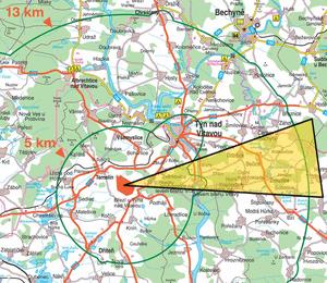 Obrázek 11 Trasy mobilních skupin, a rozdělení sektorů 24 Obrázek 12 Mapa se směrem úniku radioaktivních látek od elektrárny Temelín 25 Dne 22. 9.