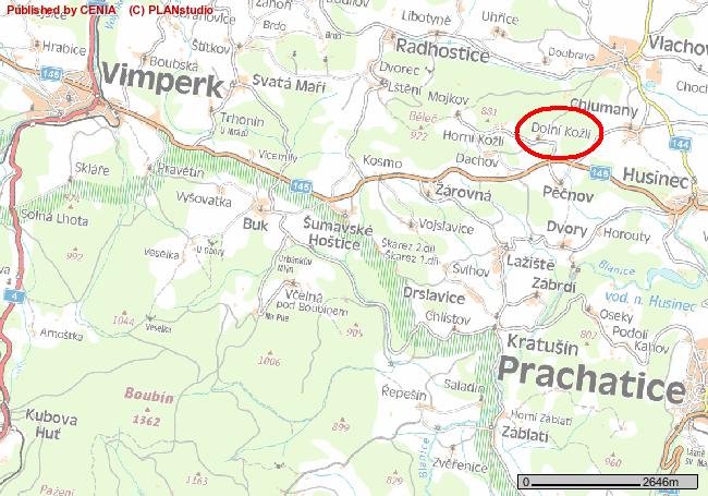 2. Metodika 2.1 Popis lokality Sukcesní změny vegetace na opuštěném poli byly sledovány v blízkosti malé obce Dolní Kožlí, 7 km severozápadně od Prachatic v jižních Čechách (viz mapa).