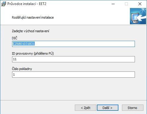 3. Instalace modulu EET Po spuštění instalačního programu se zobrazí úvodní okno. Potvrďte jej klávesou Další.