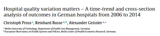 Health Policy 2017 Od roku 2004 musí německé nemocnice poskytující akutní péči povinně poskytovat strukturální, procesní a výsledkové ( outcome ) indikátory kvality Program zahrnuje 350 indikátorů v