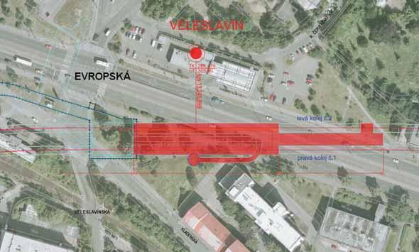 of the implementation of the project for the urban railway to the Prague- Ruzyne airport, the interchange to metro is planned to be provided in Veleslavín in the first phase.