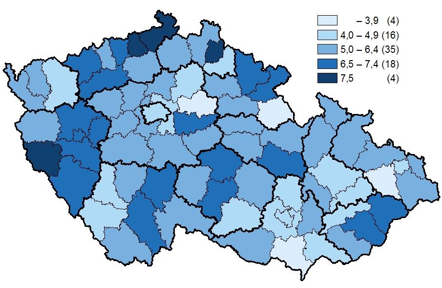 11. Počet samovolných potratů na 1 000 žen ve fertilním věku v okresech ČR No.