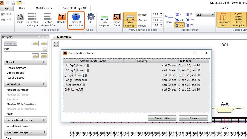 Další kontrola Vám pomůže vyhledat chybějící nebo nadbytečný zatěžovací stav v kombinaci.