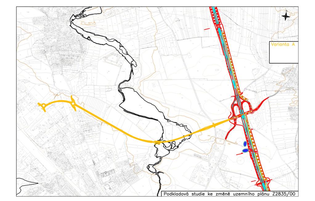 Podkladová studie ke změně územního plánu Z 2835/00 varianta A Změna vymezuje komunikační propojení Pražský okruh - Přátelství/Kutnohorská jako veřejně prospěšnou stavbu (XX/DK/51 Uhříněves -