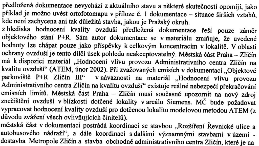 Mìstská èást Praha - Zlièín má k dispozici materiál "Hodnocení vlivu provozu Administrativního centra Zlièín na kvalitu ovzduší" (A TEM, únor 2002).