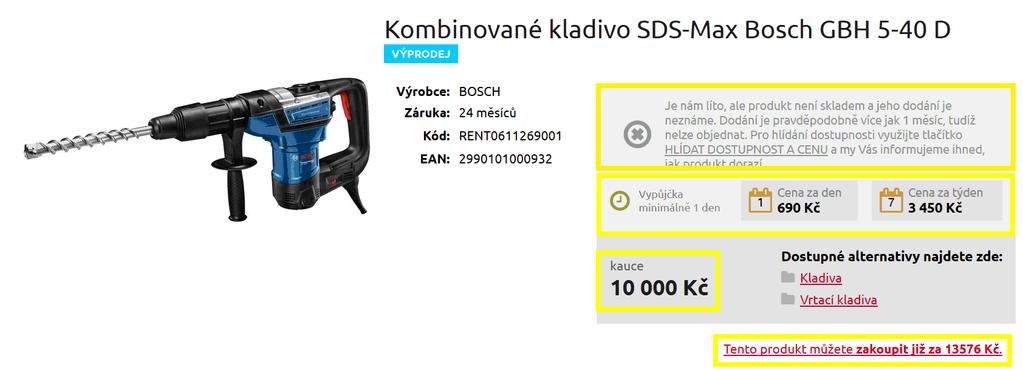 Jako poslední údaj je v boxu uvedena dostupnost zboží. Druhy dostupnosti zboží se dělí následovně: Skladem - Zboží je připraveno ihned k odeslání.