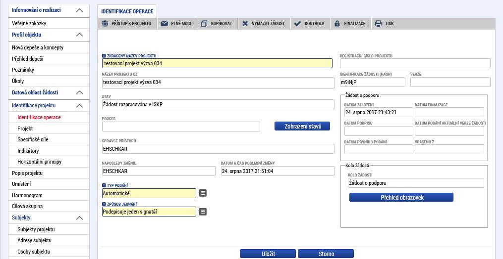 1. 3 Záložka Projekt Na záložce Projekt vyplňte a uložte povinné údaje: Název projektu CZ a Název projektu EN, Anotace projektu (vyplněný text se po uložení přenáší do odpovídajícího pole na záložce