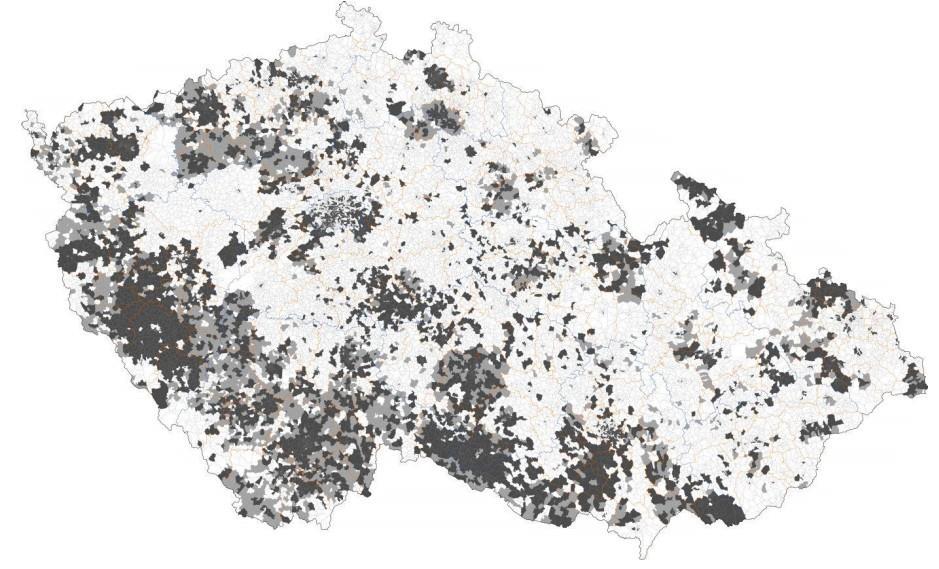 Obrázek 3 Mapa pokrytí území ČR sítěmi elektronických komunikací pro služby přístupu k internetu ke dni 25.