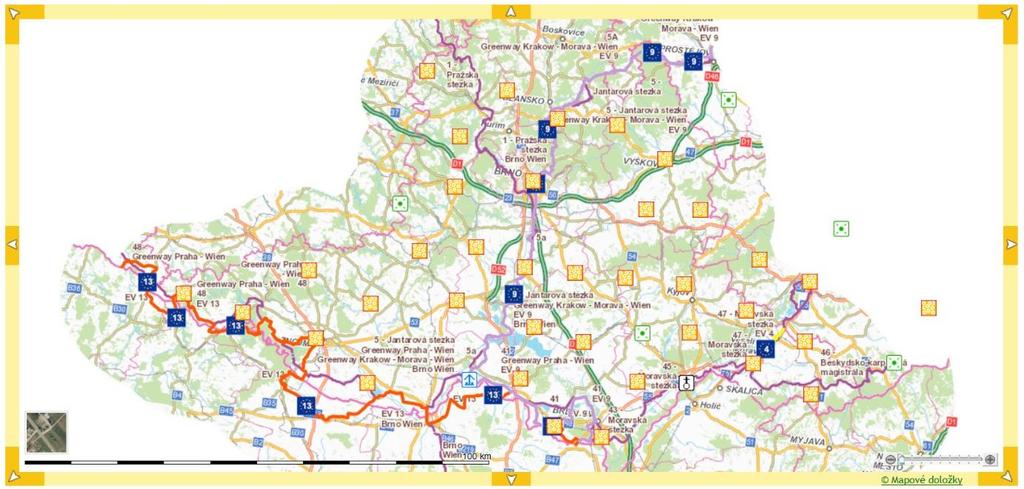 EuroVelo trasy na jižní Moravě a centra se soustředěnou nabídkou atraktivit v cestovním ruchu Pramen: www.cyklo-jizni-morava.