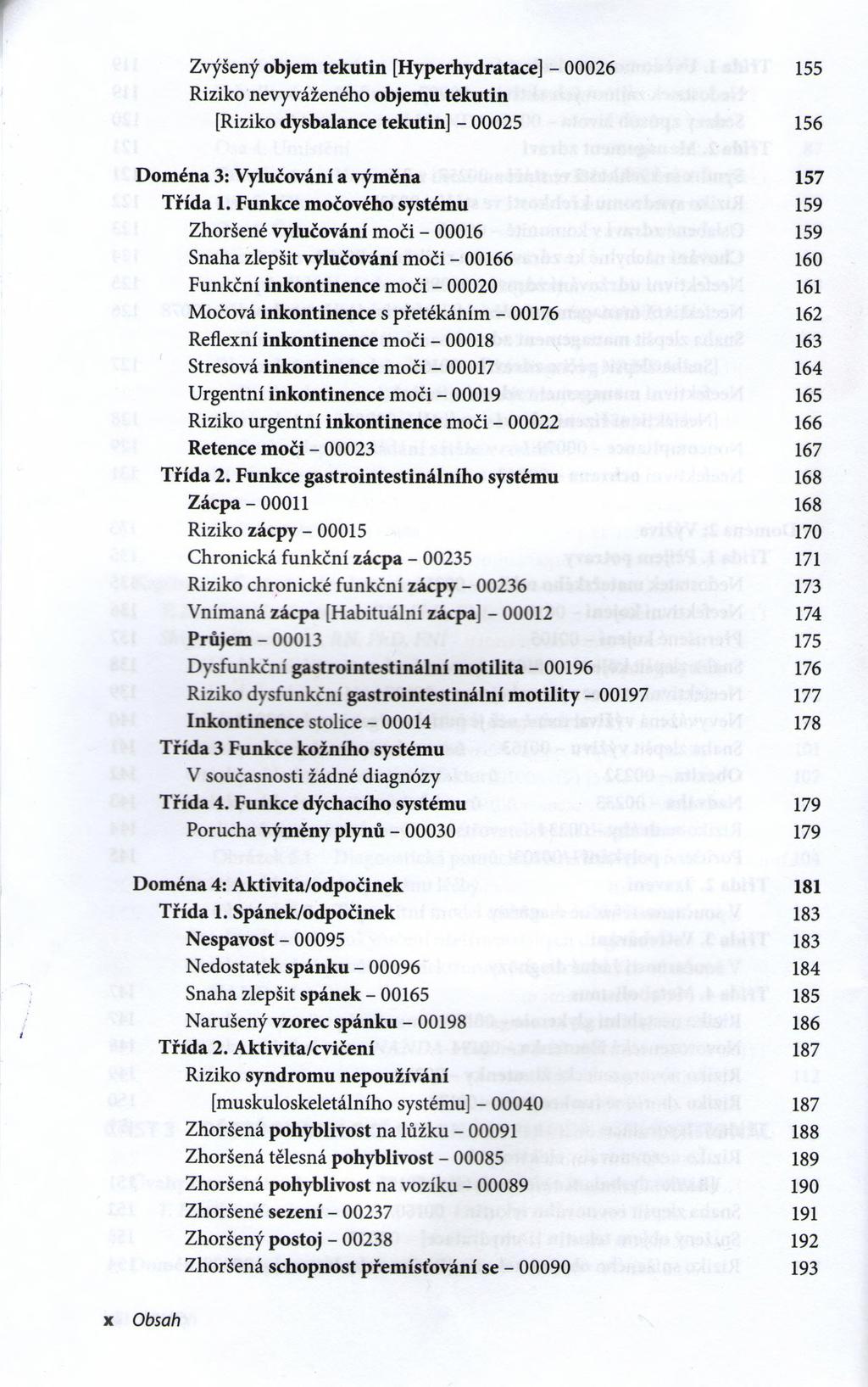 Zvýšený objem tekutin [Hyperhydratace] - 00026 155 Riziko nevyváženého objemu tekutin [Riziko dysbalance tekutin] - 00025 156 Doména 3: Vylučování a výměna 157 Třída 1.