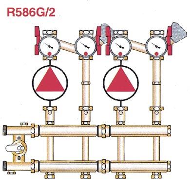 Univerzální kotlová sestava jednoduchá s čtyřcestným směšovacím ventilem R295 před rozdělovačem R586.
