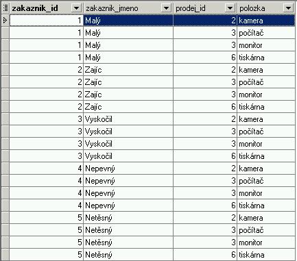 roce, tabulka pokojů... select zakaznik.*, prodej.