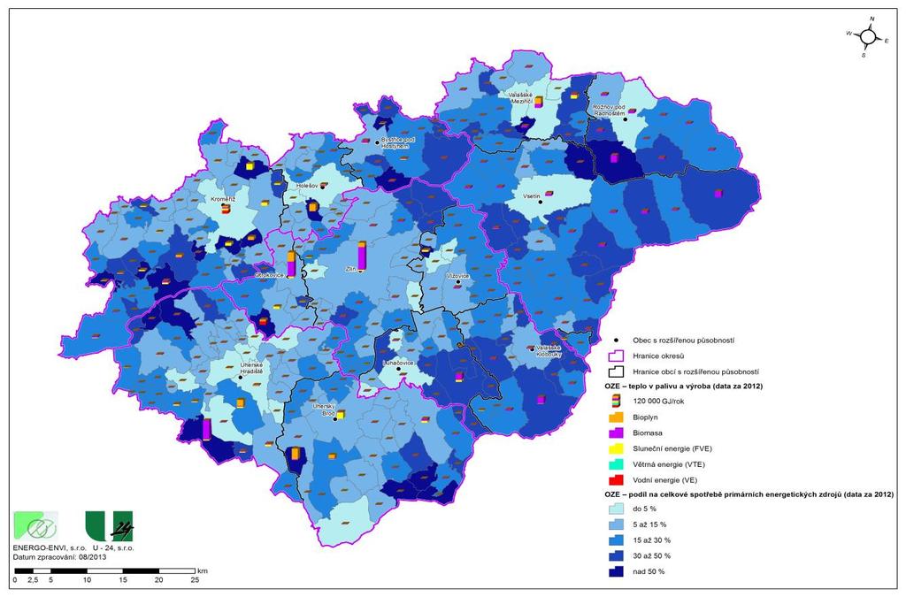 ENERGY CONCEPT OF THE ZLÍN REGION Contribution of RES according to towns districts 98 % of the
