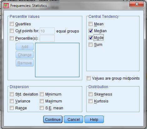 ) Modus a medián v SPSS V SPSS vyberete v nabídce