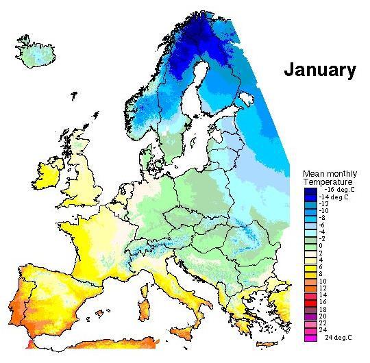 Klima Evropy Rozložení teplot v létě a v zimě