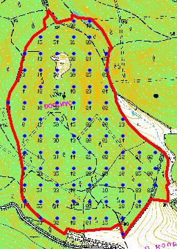 Príklad nastavení monitorovací síte lokalita Doutnác (NPR Karlštejn, CHKO Ceský kras) monitorovaná plocha: 67,78 ha roztec inventarizacní