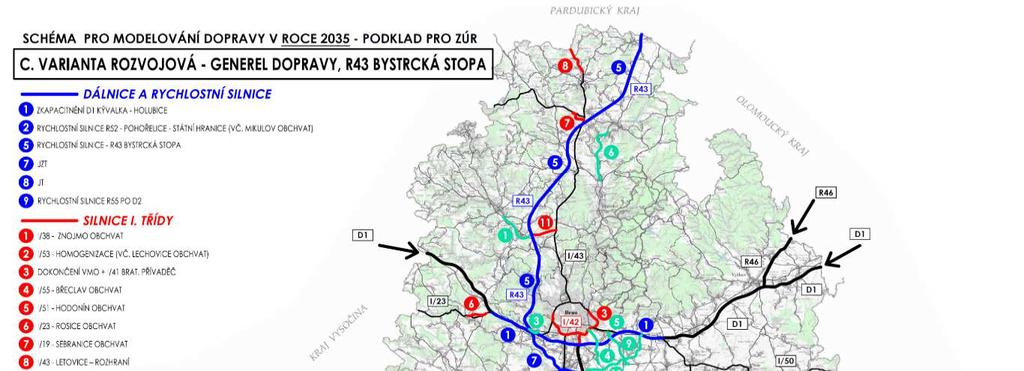 Poštorná / Reintal s předpokládaným napojením na hypotetickou kapacitní silnici B47 s napojením na dálnici A5 ve směru na Vídeň u Wilfersdorfu. Silnice č.