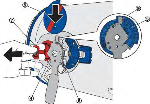 Údržba Výměna tavné pojistky 5. Povolte a vyšroubujte šrouby 6 spouštěcího mechanismu 7; spouštěcí mechanismus přitáhněte k sobě a zároveň jej otočte o 90. 10.