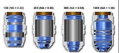 Skladba čoček u apochromatických objektivů 10x (NA = 0,30)