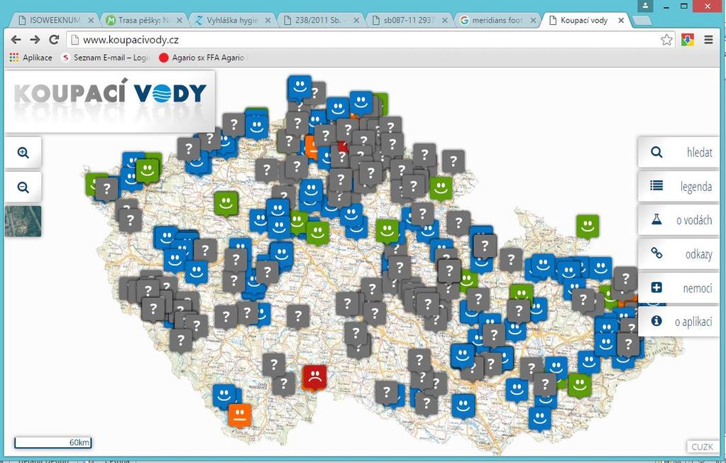 Informace dostupné mapovém portálu (v teplých dnech o