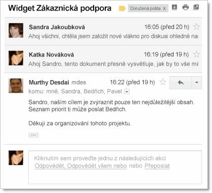 Poznámka: Můžete se sami rozhodnout, zda se mají zprávy seskupovat do konverzací: Klikněte na ikonu ozubeného kola a poté na Nastavení (toto