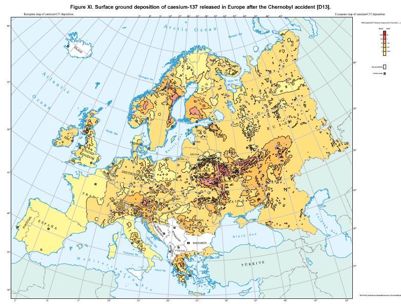 Atlas deposice Cs-137 v Evropě Odhad: množství