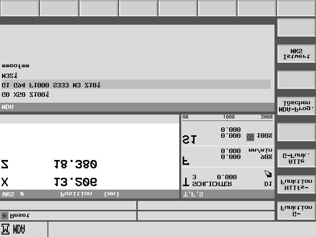2 11/2006 Seřizování stroje 2.9 MDA 2 Manuál Stiskněte programové tlačítko Manuál". Posunutí počátku bude aktivováno, jakmile příště stisknete tlačítko "Cycle Start".