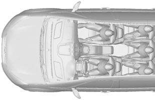 Ochrana cestujících Boční airbagy Stropní airbagy E72658 Boční airbary jsou vestavěny do opěradel předních sedadel. Přítomnost bočních airbagů je označena štítkem.