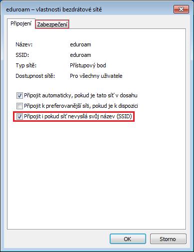 20) Objeví se okno eduroam vlastnosti bezdrátové síte.