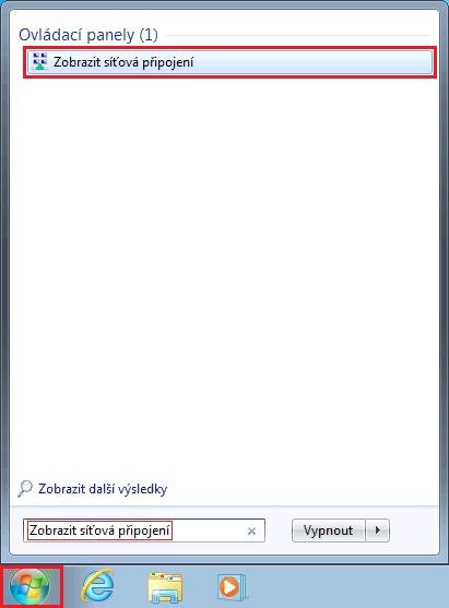 11) Stiskněte tlačítko Windows či klikněte na logo Windows na liště (Start). Následně napiště Zobrazit síťová připojení.
