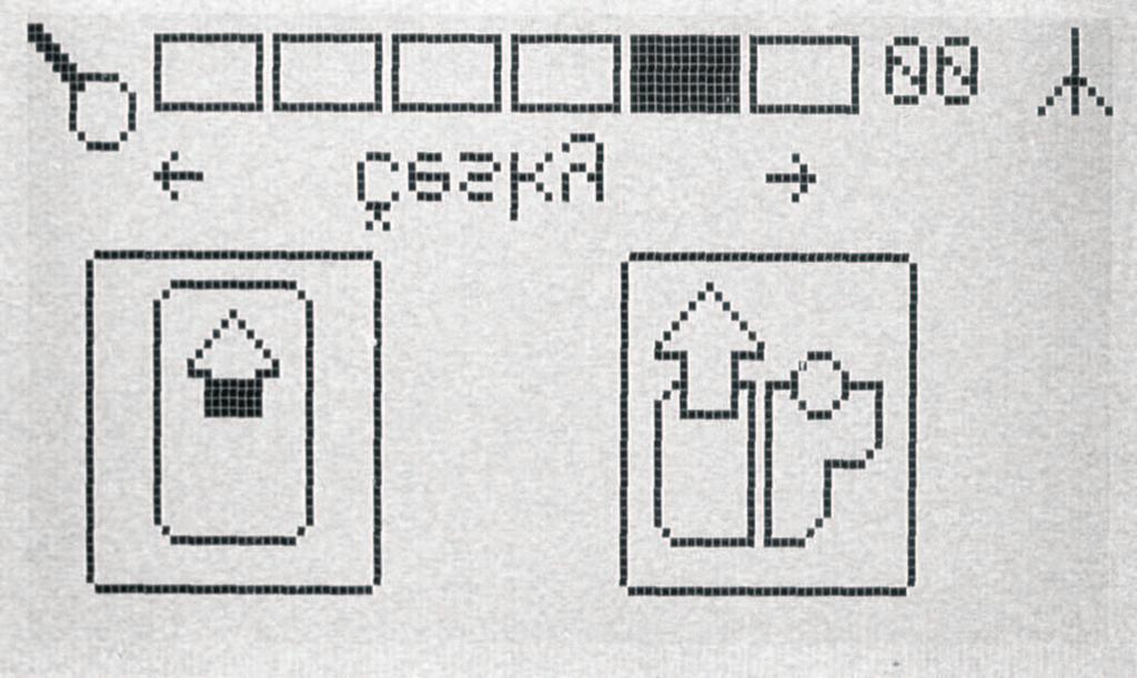 8. obr.9 Přístroj je připraven na vložení čipové karty a nebo připojení digitálního tachografu, obrazovka (9). Sloupcový graf je z 6 bodů: jeden černý bod se pohybuje z leva doprava.