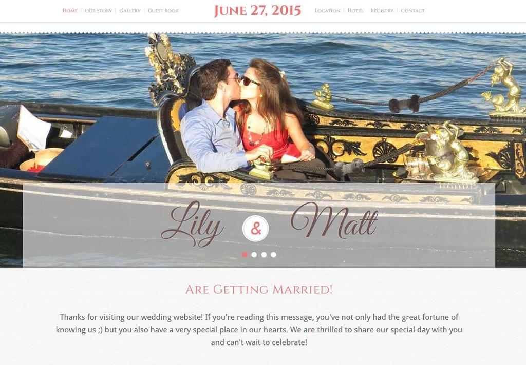 7. Důraz na fotografie Při vstupu na svatební web Lily a Matta na moment uvidíte odpočítávání do svatebního dne (který již nastal).