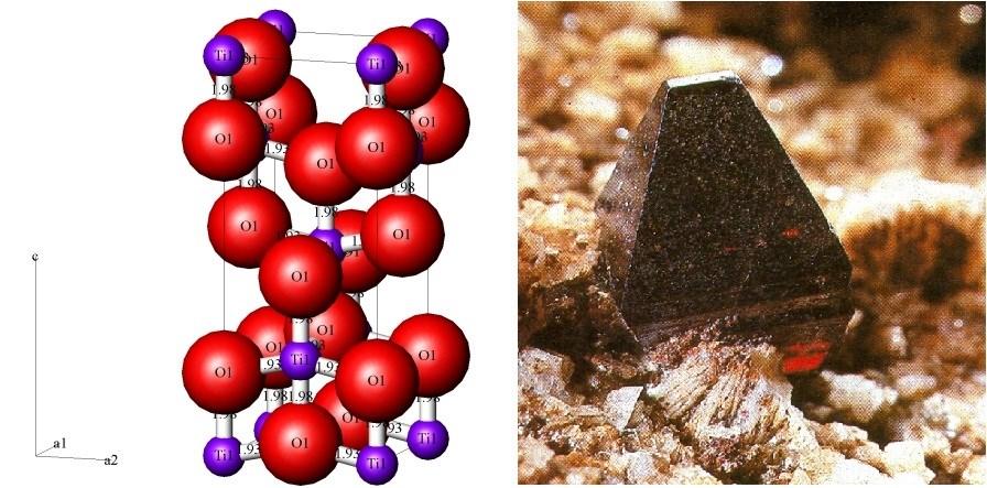TEORETICKÁ ČÁST Anatasová - tetragonální krystalická struktura (oddělení di-tetragonálně dipyramidální), má tmavě modrou nebo červenohnědou barvu. Lesk je polokovový nebo diamantový.