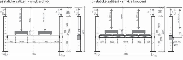 průvlaky a vloženou železobetonovou diafragmou tloušťky 80 mm spojenou se sloupy a