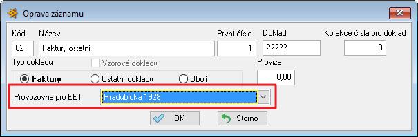 4 Formuláře V číselníku formuláře je na záložce Základní nastavení ve spodní části parametr, kterým se určuje, zda se Informace pro EET budou tisknout v položkách nebo v hlavičce dokladu.