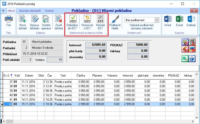 2.4 Storno prodejky V případě storna prodejky stačí kliknout na Stornovat z EET a program nabídne standardní funkci vystavení storna prodejky.