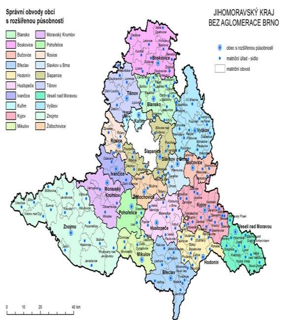 Obrázek 4: Správní členění, Jihomoravský kraj, zóna CZ06Z Jihovýchod, členění podle ORP (s vyznačením měst Jihomoravského kraje) Zdroj: ČSÚ (http://www.czso.cz/csu/2012edicniplan.