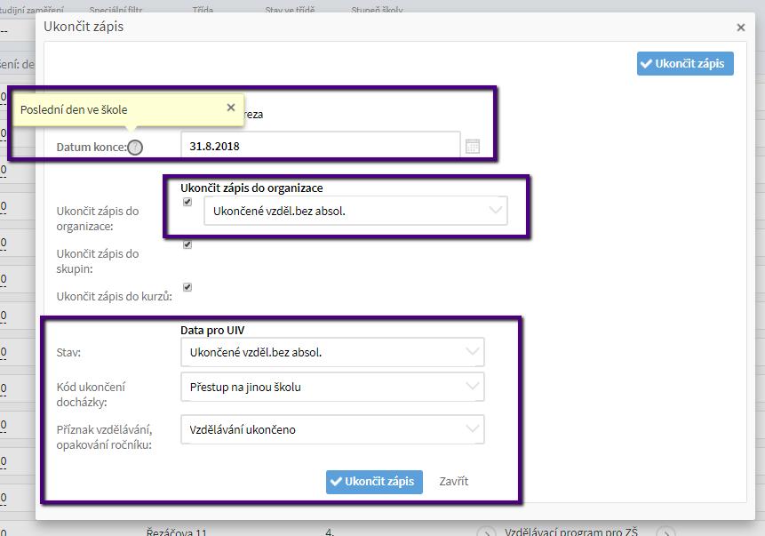 Datum zahájení hodnocení - datum, kdy mohou učitele začít vkládat závěrečnou známku pro dané období (datum, kdy se zobrazí ve známkování v tabulce učitelům sloupec pro zadání známek) Datum uzavření
