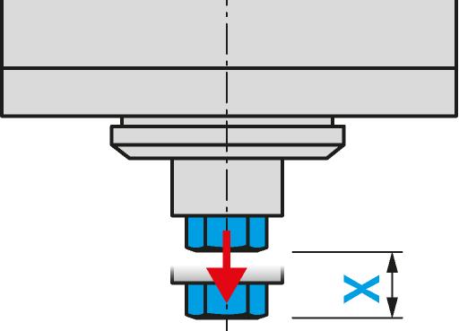 Ü Při vytváření výměnné stanice dodržujte tyto hodnoty, aby byl vyrovnán zdvih vyhození (X): Vzorový obrázek: Zdvih vyhození Pružinové uložení Pružnost X = nejméně 5 mm maximálně 30 N 10.2.