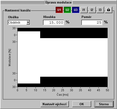 Nastavit výchozí u vybraného kanálu (vybraných kanálů) snuluje všechny harmonické a první harmonickou nastaví na 100%.