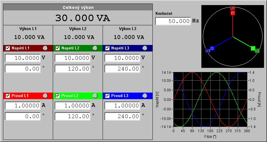 Při přepnutí záložky se automaticky aktivuje zvolená funkce i v kalibrátoru pokud je kalibrátor připojen. Všechny záložky v programu používají podobné ovládání a vzhled.