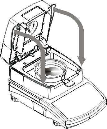 Zavřete topné víko. Procesy sušení a měření se spustí automaticky. Řízení práce probíhá shodně s dříve definovanými parametry sušení.