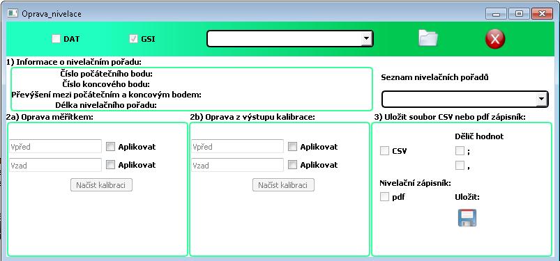 6.Uživatelský manuál programu V této kapitole je představen vytvořený program na opravu souboru nivelačního měření na základě výstupů jeho systémové kalibrace.