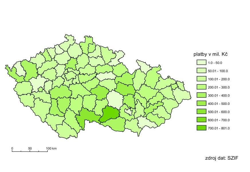 131 Graf 25: Poskytnuté dotace v rámci projektových opatření osy III kumulativně za období 2007-2015 - regionální členění dle krajů Zdroj:IS SZIF Obrázek 26: Poskytnuté dotace v rámci projektových